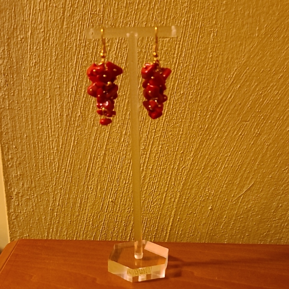 Red Coral Grape Cluster Earrings